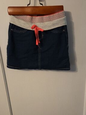 Squeeze Dark Blue Denim Mini Skirt with Pink Drawstring